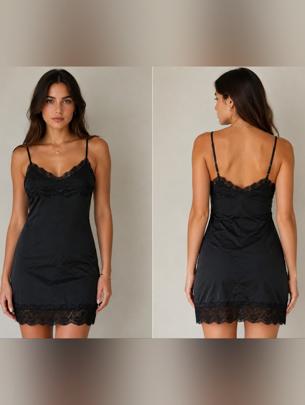 Anthropologie By Eloise black sleeveless cami lace mini dress 100% silk medium